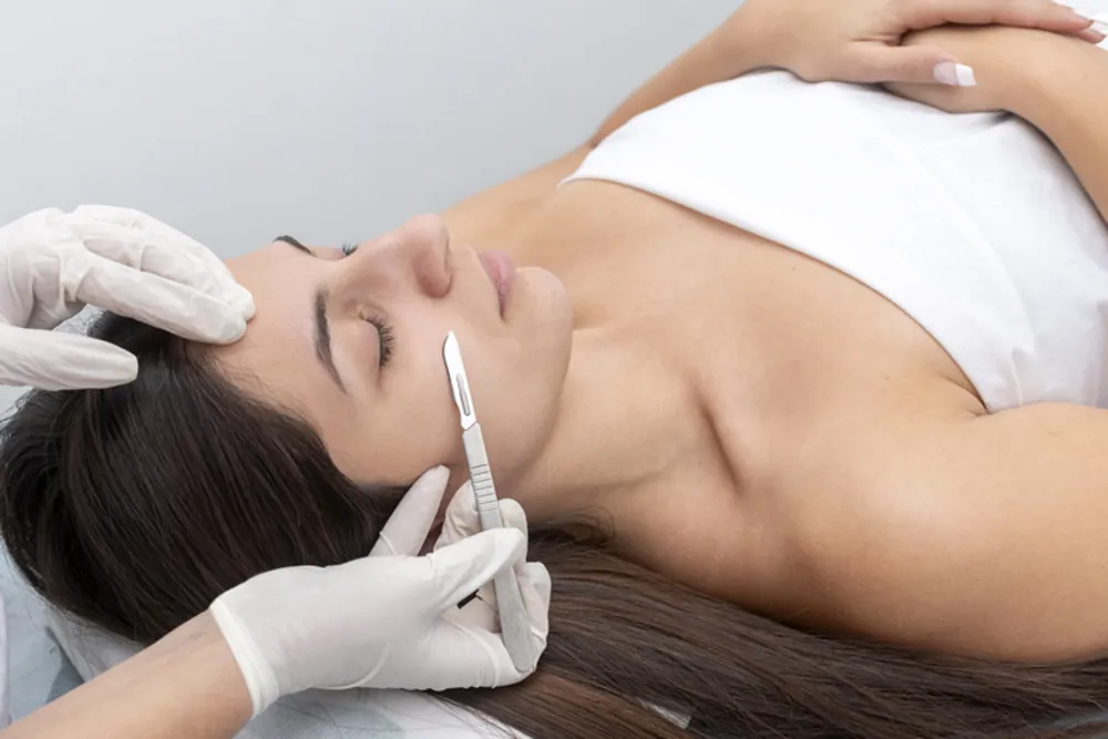 Close-up of a dermaplaning treatment removing fine facial hair at Uplift in Monteagle, TN
